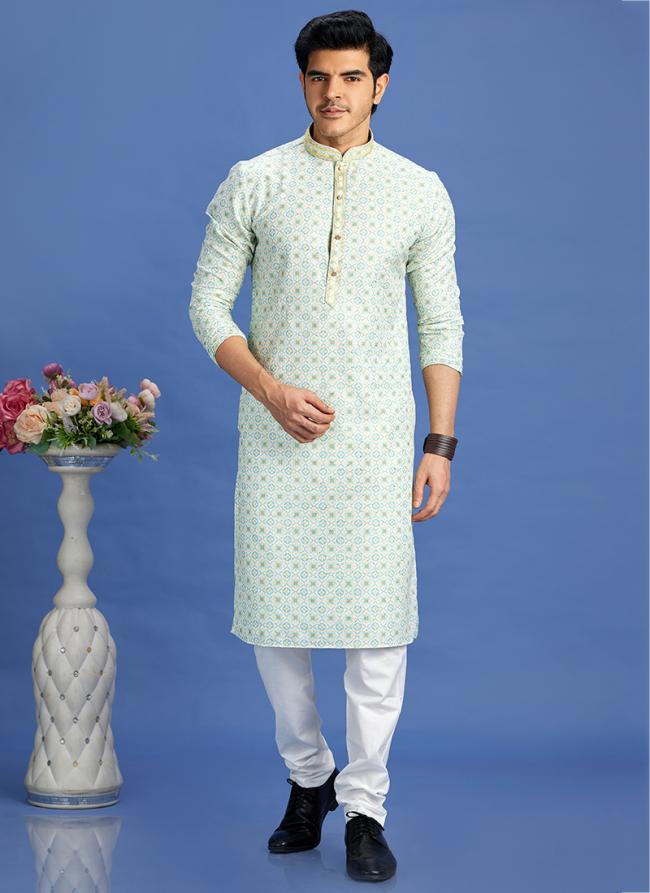 Cotton Green Festival Wear Embroidery Work Kurta Pajama